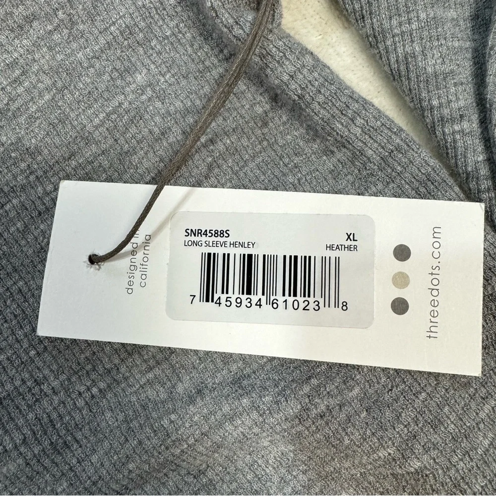 NWT New Three Dots Long Sleeve Henley Grey Top Size XL - Picture 7 of 8